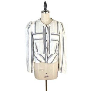 McGuire Womens Jacket Size‎ XS Cream w/ Blue Stripes Puff Shoulder Snap Buttons